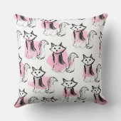 赤面ピンクの黒い水色のブラシストローク猫のスロー クッション (裏面)