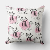 赤面ピンクの黒い水色のブラシストローク猫のスロー クッション (正面)