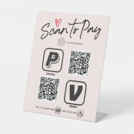 赤面ピンクのQRコードスキャンで書道に支払モダンう  台座サイン