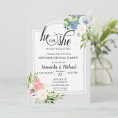 赤面ピンクほこりっぽい青フローラ性発現パーティー 招待状 (スタンド正面)