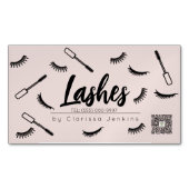赤面ピンクまつげエクステンションのメイクアップ マグネット名刺 (正面)
