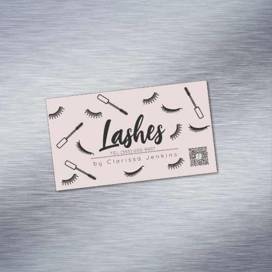 赤面ピンクまつげエクステンションのメイクアップ マグネット名刺 (インサイチュ)