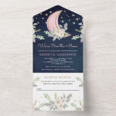 赤面ピンクアイボリーフローラムーンネイビーブルーベビーシャワー オールインワン招待状 (内側)