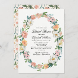 赤面ピンクアイボリーフローラ水彩ブライダルシャワー 招待状