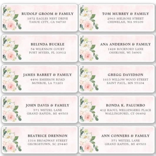赤面ピンクアイボリーフローラ結婚のゲストアドレス シール (正面)