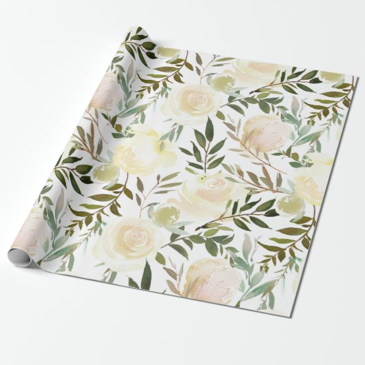 赤面ピンクアイボリーベージュウォーター色フローラ花 ラッピングペーパー (アンロールド)