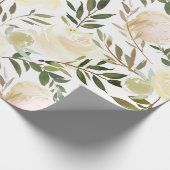 赤面ピンクアイボリーベージュウォーター色フローラ花 ラッピングペーパー (角)