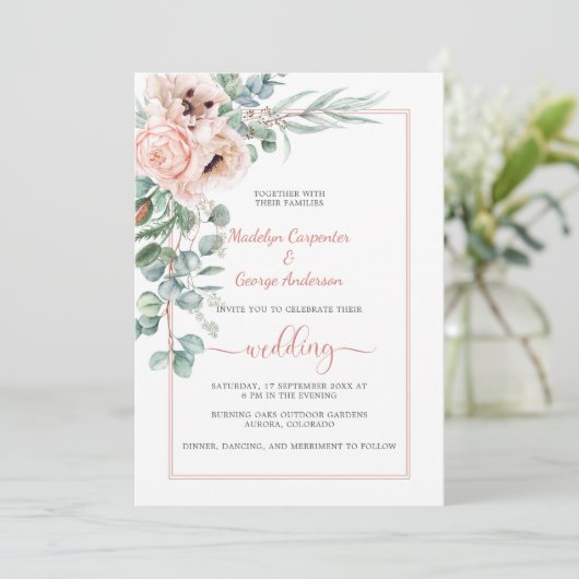 赤面ピンクアイボリーポピーズアンドペニーズフレ結婚ームズ 招待状 (スタンド正面)