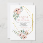 赤面ピンクアイボリーポピー緑の金ゴールド幾何学模様 招待状 (正面)