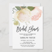 赤面ピンクアイボリー牡丹結婚のブライダルシャワー 招待状 (正面)