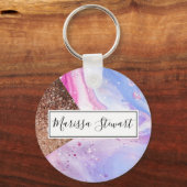 赤面ピンクアクアブルーリキッドマーブルグリッタージオ キーホルダー (正面)