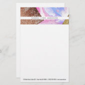 赤面ピンクアクアブルー液大理石グリッタージオ 便箋 (正面/裏面)