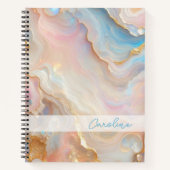 赤面ピンクアクアブルー金ゴールドホワイトマーブルアートパターン ノートブック (正面)