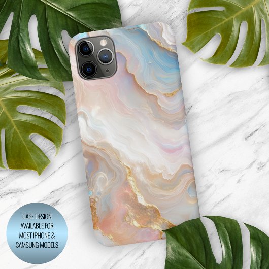 赤面ピンクアクアブルー金ゴールドホワイトマーブルアートパターン iPhoneケース