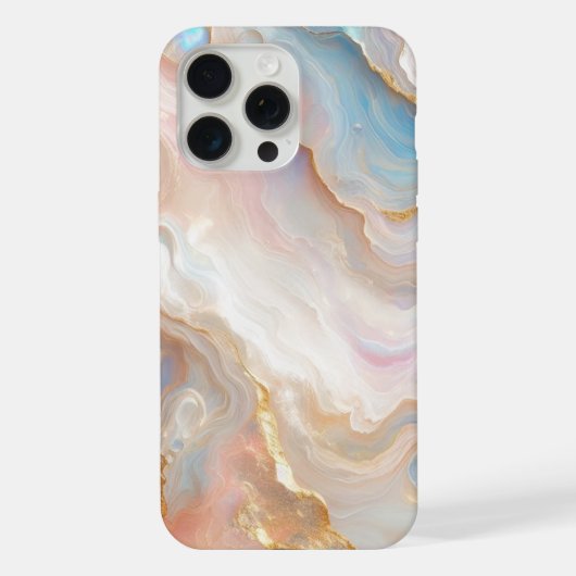 赤面ピンクアクアブルー金ゴールドホワイトマーブルアートパターン iPhoneケース (裏面)