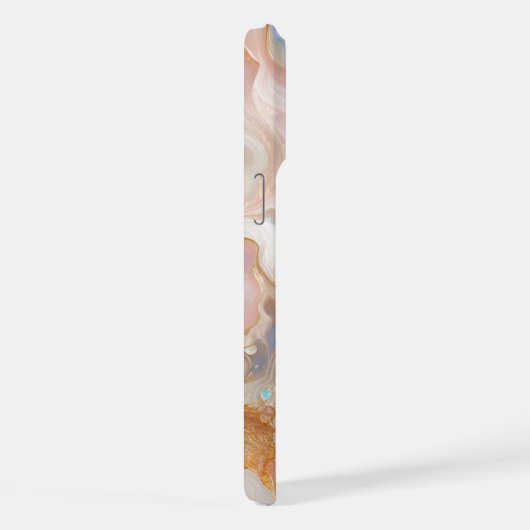 赤面ピンクアクアブルー金ゴールドホワイトマーブルアートパターン iPhoneケース (右側面)