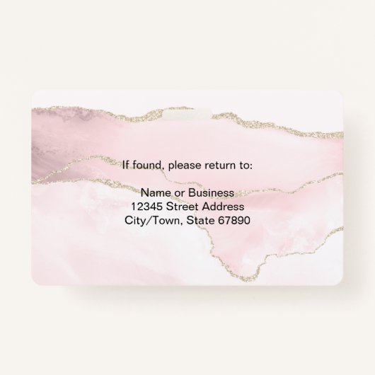 赤面ピンクアゲテマーブルパーソナライズされた バッジ (裏面)