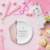 赤面ピンクアゲテ金ゴールドグリッターファーストホーリーコミュニオン ペーパープレート (パーティー)