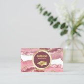 赤面ピンクアゲートアジェート弁護士弁護士金ゴールドペンペンNib 名刺 (スタンド正面)