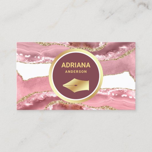 赤面ピンクアゲートアジェート弁護士弁護士金ゴールドペンペンNib 名刺 (正面)