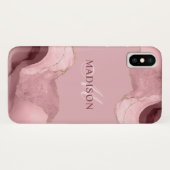 赤面ピンクアゲートバラ金ゴールドモノグラムのグリッターPla Case-Mate iPhoneケース (裏面(横))