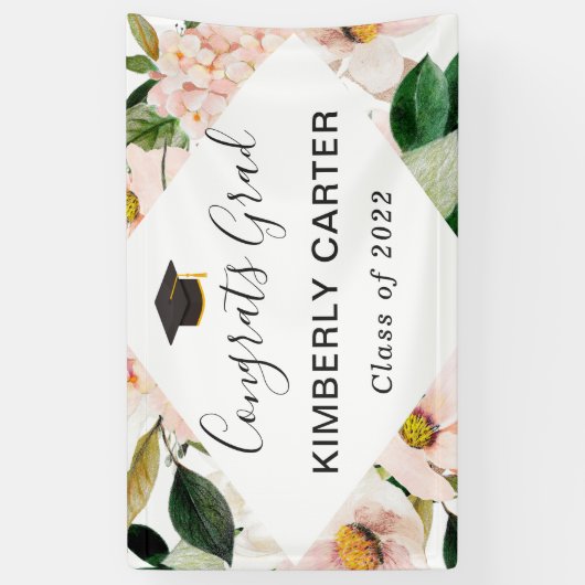 赤面ピンクアジサイフローラ卒業パーティー 横断幕 (縦)