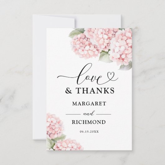 赤面ピンクアジサイ結婚フローラサンキューカード サンキューカード (正面)