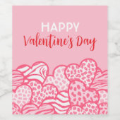 赤面ピンクアニマルプリントハートヴァレンティーンズデイパーティー ワインラベル (シングルラベル)