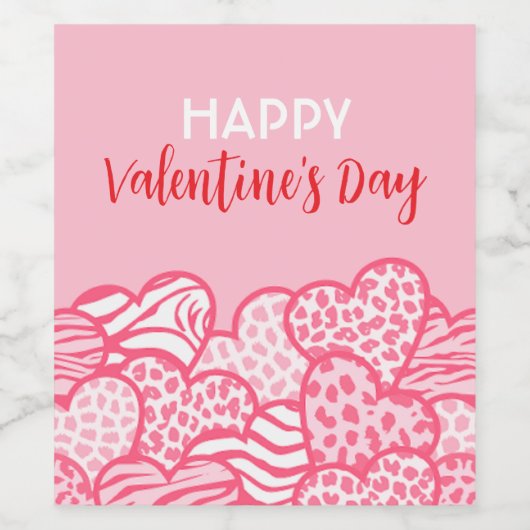 赤面ピンクアニマルプリントハートヴァレンティーンズデイパーティー ワインラベル (シングルラベル)