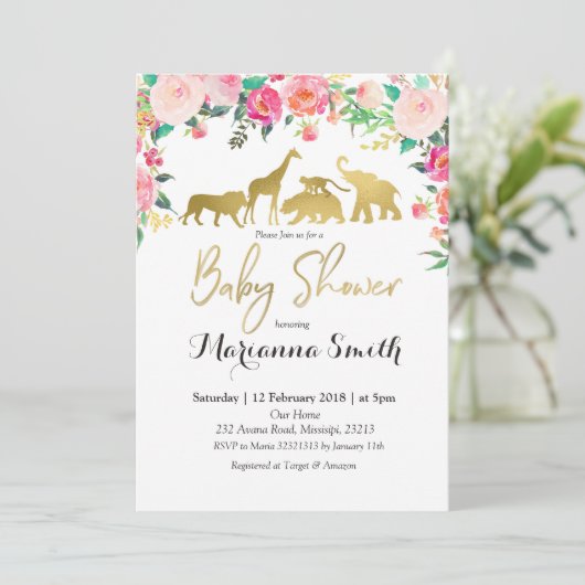 赤面ピンクアニマルベビーシャワー招待状 招待状 (スタンド正面)