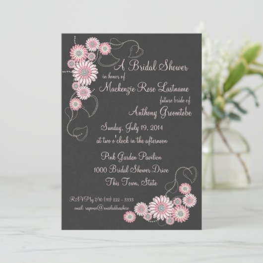 赤面ピンクアニメオニーと石板ブライダルシャワー 招待状 (スタンド正面)