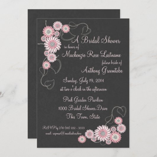 赤面ピンクアニメオニーと石板ブライダルシャワー 招待状 (正面/裏面)