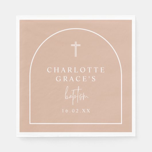 赤面ピンクアモダンーチスクリプトミニマリストバプテスマ スタンダードランチョンナプキン (正面)