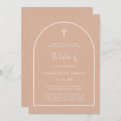 赤面ピンクアモダンーチスクリプトミニマリストバプテスマ 招待状 (正面/裏面)