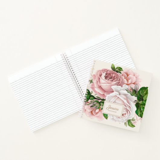赤面ピンクアンティークフローラクリームカレッジルールド ノートブック (内部)
