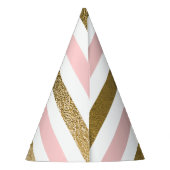 赤面ピンクアンドゴールドフォイルストライプバースデーパーティー パーティーハット (裏面)