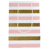 赤面ピンクアンドゴールドフォイルストライプバースデーパーティー ミディアムペーパーバッグ (裏面)