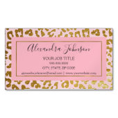 赤面ピンクアンドゴールドフォイルヒョウアニマルプリント マグネット名刺 (正面)