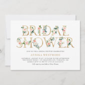赤面ピンクアンドゴールドフォイルフローラガールブライダルシャワー 招待状 (正面)
