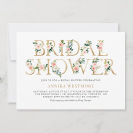 赤面ピンクアンドゴールドフォイルフローラガールブライダルシャワー 招待状