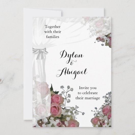 赤面ピンクアンドダスティージュセージグリーン結婚式招待状 招待状 (正面)