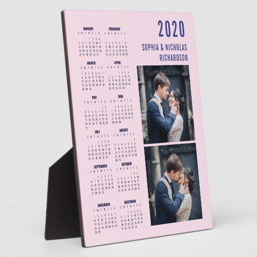 赤面ピンクアンドネービーブルー | 2枚の写真2020カレンダー フォトプラーク (側面)