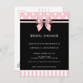 赤面ピンクアンドブラック水玉模様ブライダルシャワー インビテーションポストカード (正面/裏面)