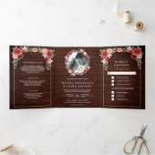 赤面ピンクアンドブルゴーニュフローラバーンウッド結婚ズ 三つ折り招待状 (内部)