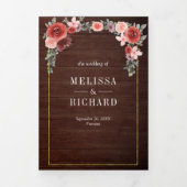 赤面ピンクアンドブルゴーニュフローラバーンウッド結婚ズ 三つ折り招待状 (カバー)