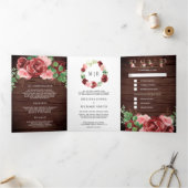 赤面ピンクアンドブルゴーニュフローラバーンウッド結婚ズ 三つ折り招待状 (内部)