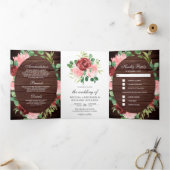 赤面ピンクアンドブルゴーニュフローラバーンウッド結婚ズ 三つ折り招待状 (内部)
