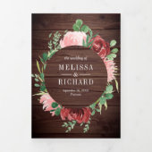 赤面ピンクアンドブルゴーニュフローラバーンウッド結婚ズ 三つ折り招待状 (カバー)