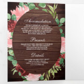 赤面ピンクアンドブルゴーニュフローラバーンウッド結婚ズ 三つ折り招待状 (内部最初)