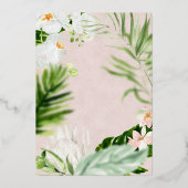 赤面ピンクアンドホワイトトロピカルフローラブライダルシャワー 箔招待状 (裏面)